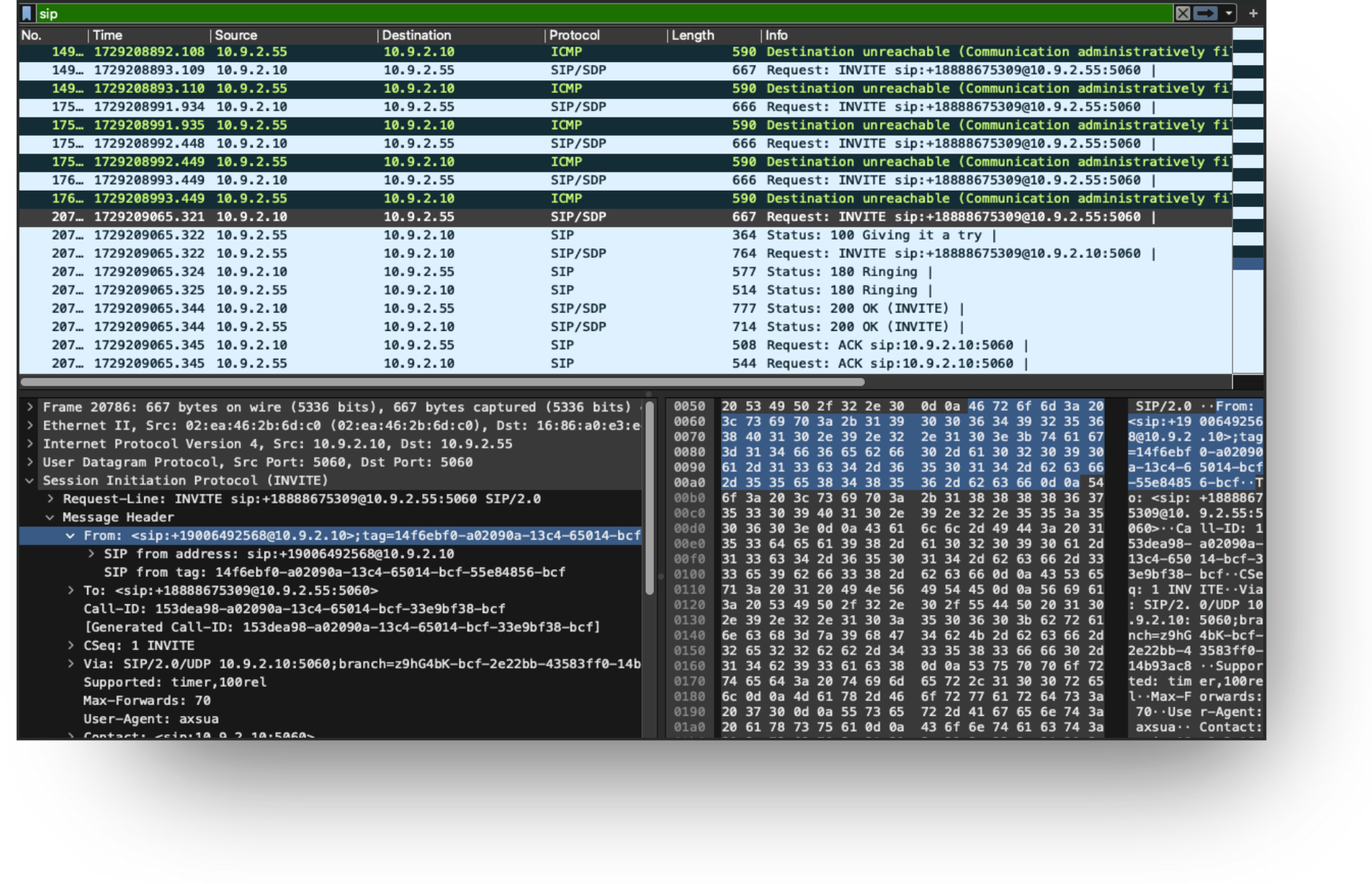 Wireshark SIP troubleshooting